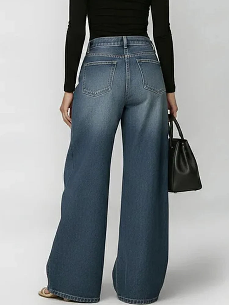 Women's High-Waisted Wide Leg Jeans Casual Loose Everyday Streetwear Fashion Zipper Fly Denim Pants – Riviera - Lolly 