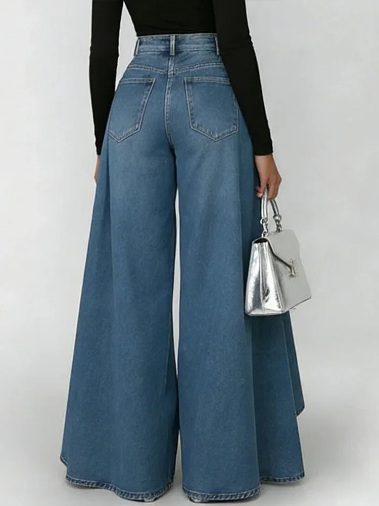 Women's High-Waisted Wide Leg Jeans Loose Casual Everyday Streetwear Fashion Palazzo Denim Pants Flare – Maverick - Lolly 