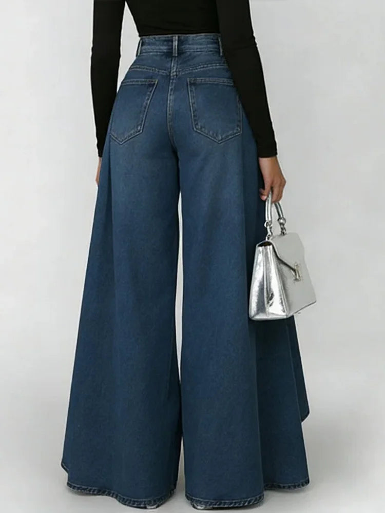 Women's High-Waisted Wide Leg Jeans Loose Casual Everyday Streetwear Fashion Palazzo Denim Pants Flare – Maverick - Lolly 