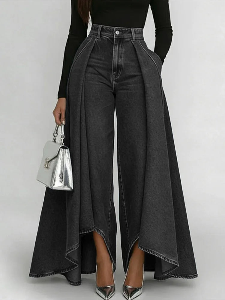 Women's High-Waisted Wide Leg Jeans Loose Casual Everyday Streetwear Fashion Palazzo Denim Pants Flare – Maverick - Lolly 