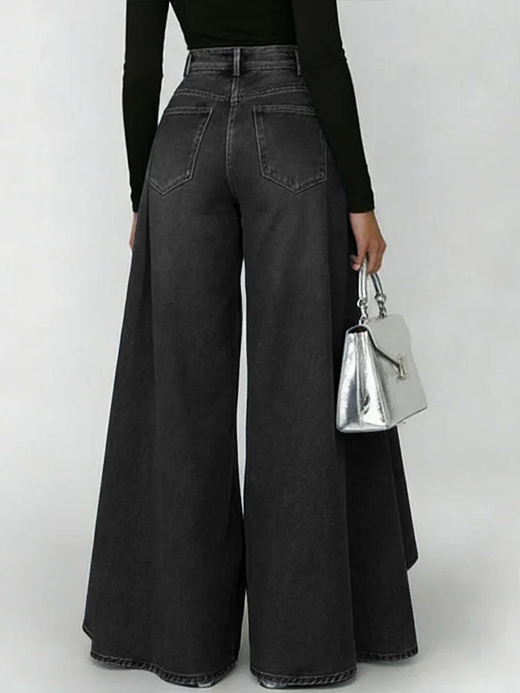 Women's High-Waisted Wide Leg Jeans Loose Casual Everyday Streetwear Fashion Palazzo Denim Pants Flare – Maverick - Lolly 