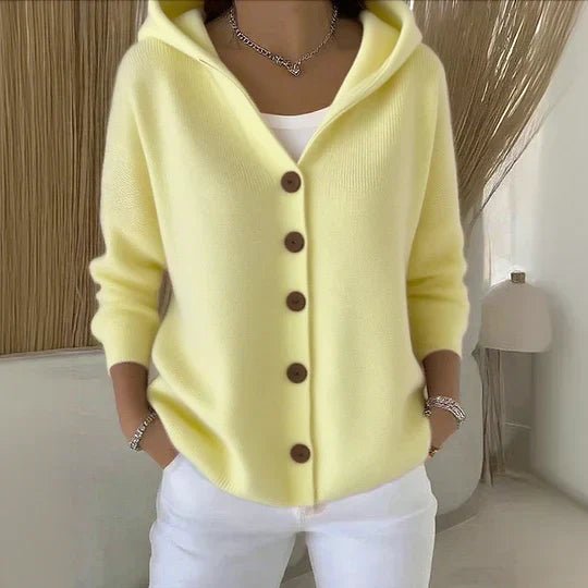 Women's Hooded Cardigan Relaxed Fit Button-Front Knit Sweater Casual Layering - Lolly 