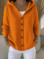Women's Hooded Cardigan Relaxed Fit Button-Front Knit Sweater Casual Layering - Lolly 