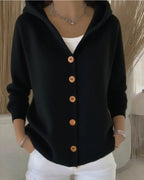 Women's Hooded Cardigan Relaxed Fit Button-Front Knit Sweater Casual Layering - Lolly 