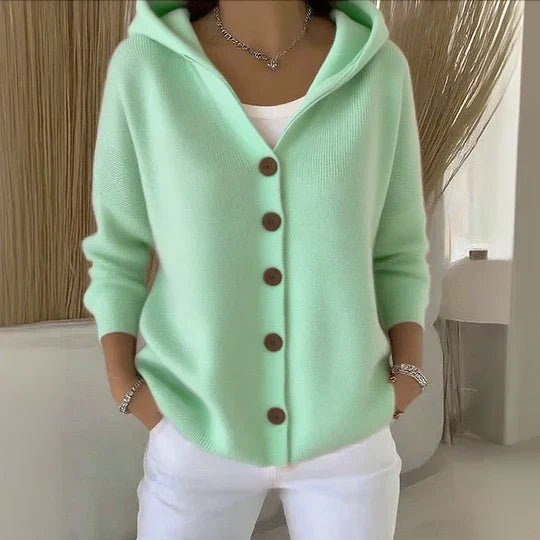 Women's Hooded Cardigan Relaxed Fit Button-Front Knit Sweater Casual Layering - Lolly 
