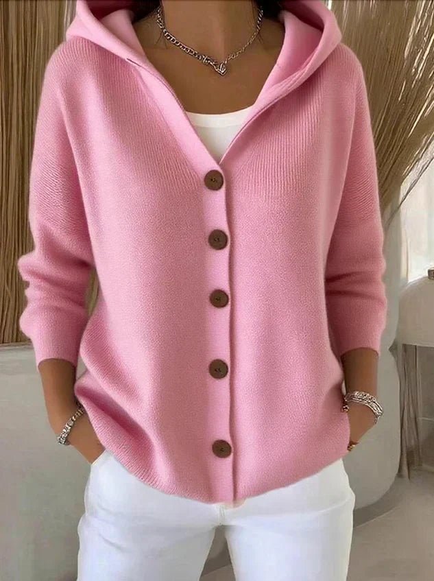 Women's Hooded Cardigan Relaxed Fit Button-Front Knit Sweater Casual Layering - Lolly 
