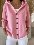 Women's Hooded Cardigan Relaxed Fit Button-Front Knit Sweater Casual Layering - Lolly 