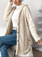 Women's Hooded Long Cardigan Plush Fleece Oversized Button-Front Winter Cozy Coat - Lolly 