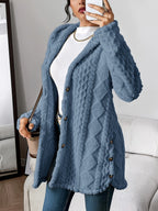 Women's Hooded Long Cardigan Plush Fleece Oversized Button-Front Winter Cozy Coat - Lolly 