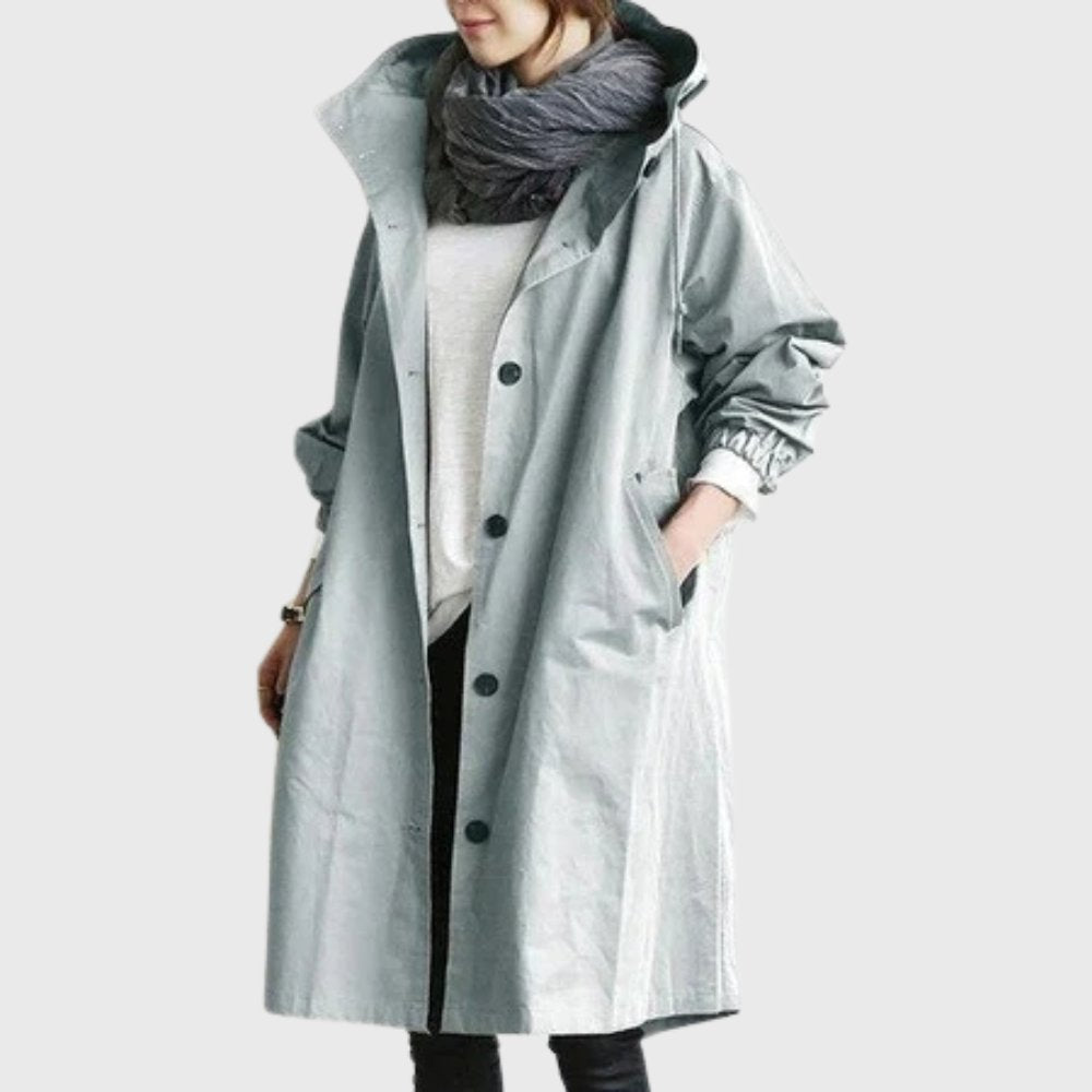 Women's Hooded Waterproof Trench Coat Relaxed Fit Long Raincoat Fall Outerwear - Lolly 
