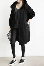 Women's Hooded Windbreaker Jacket Button-Front Waterproof Rain Coat Casual Outdoor - Lolly 
