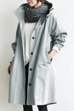 Women's Hooded Windbreaker Jacket Waterproof Button-Front Rain Coat Casual Outdoor - Lolly 