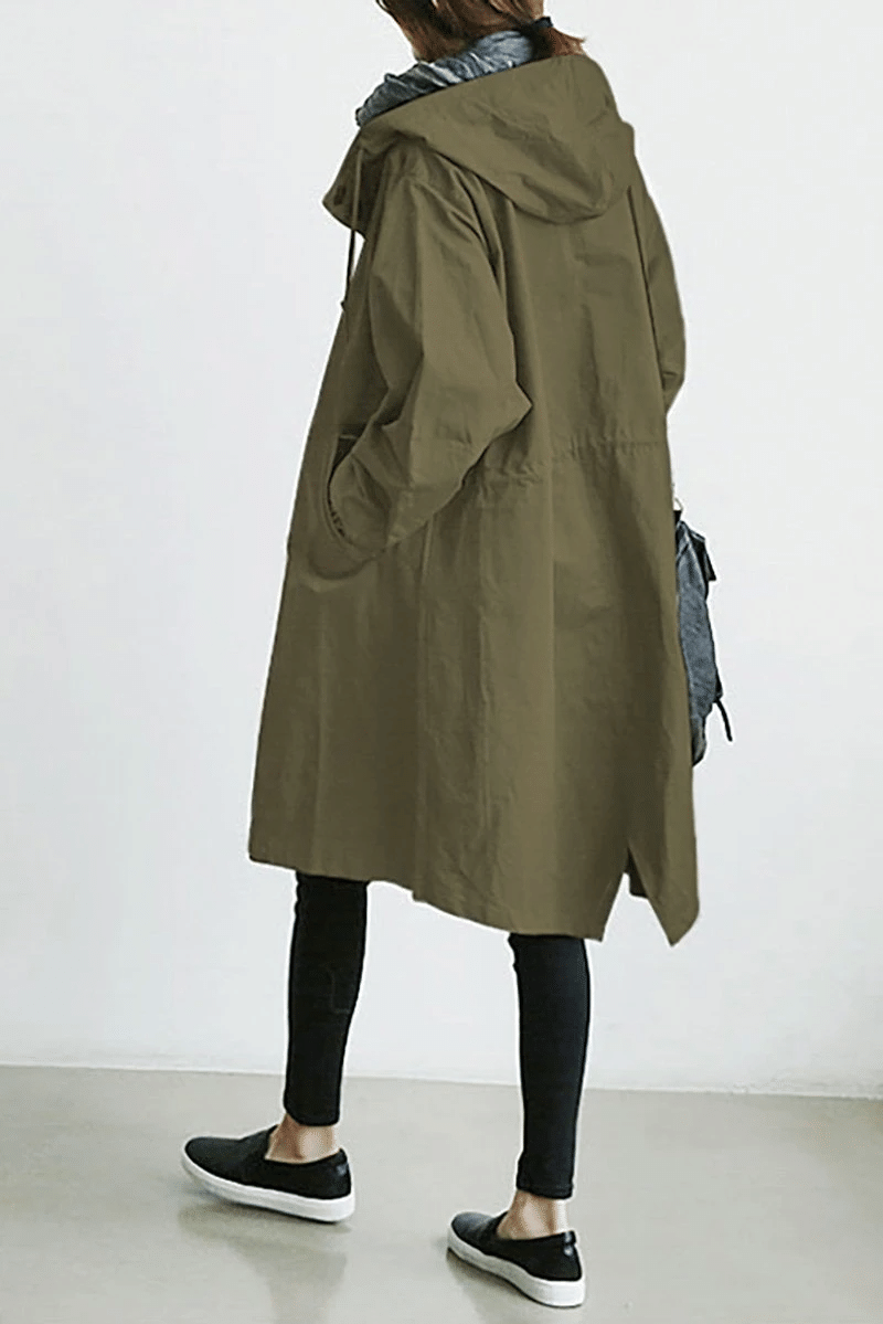 Women's Hooded Windbreaker Jacket Waterproof Button-Front Rain Coat Casual Outdoor - Lolly 