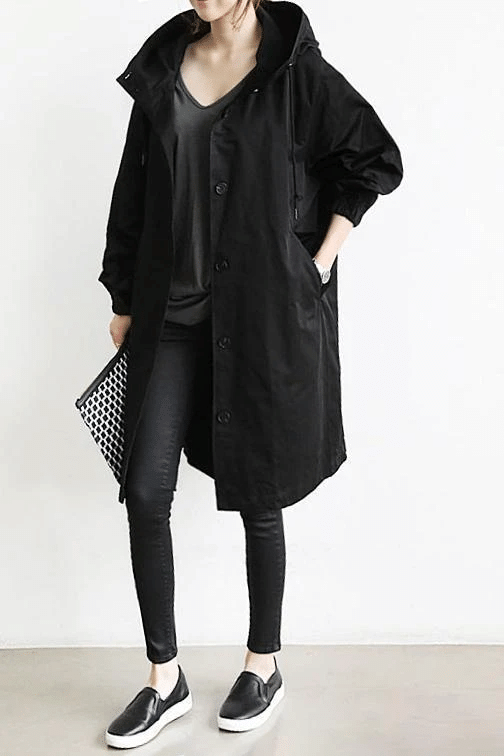 Women's Hooded Windbreaker Jacket Waterproof Button-Front Rain Coat Casual Outdoor - Lolly 