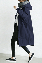 Women's Hooded Windbreaker Jacket Waterproof Button-Front Rain Coat Casual Outdoor - Lolly 