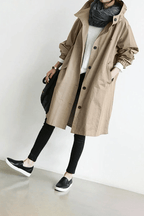 Women's Hooded Windbreaker Jacket Waterproof Button-Front Rain Coat Casual Outdoor - Lolly 