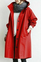 Women's Hooded Windbreaker Jacket Waterproof Button-Front Rain Coat Casual Outdoor - Lolly 
