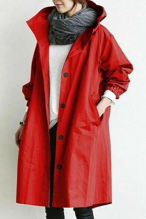Women's Hooded Windbreaker Jacket Waterproof Button-Front Rain Coat Casual Outdoor - Lolly 