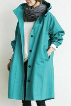 Women's Hooded Windbreaker Jacket Waterproof Button-Front Rain Coat Casual Outdoor - Lolly 