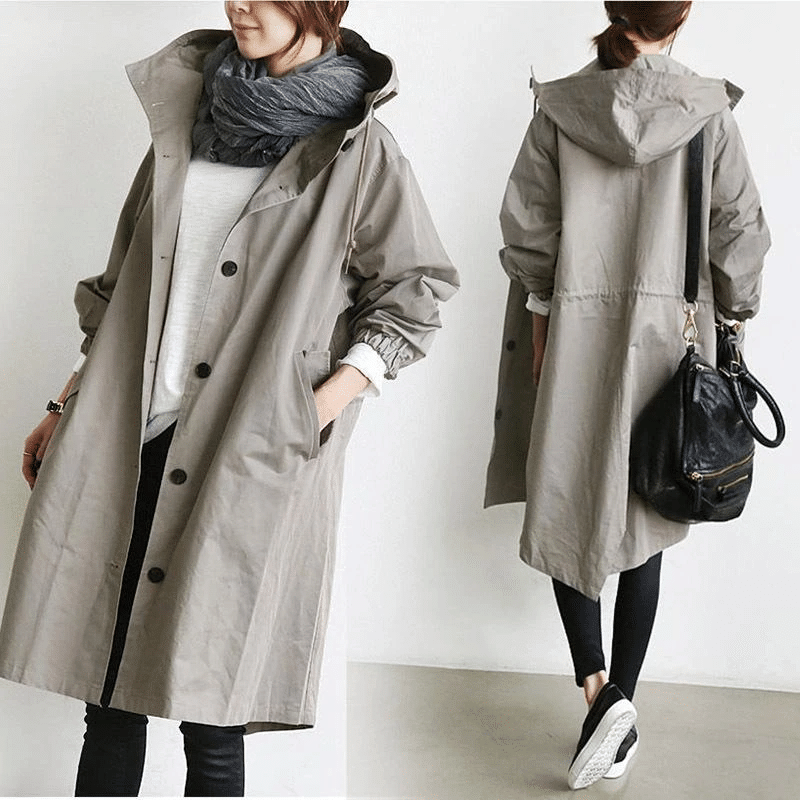 Women's Hooded Windbreaker Jacket Waterproof Button-Front Rain Coat Casual Outdoor - Lolly 