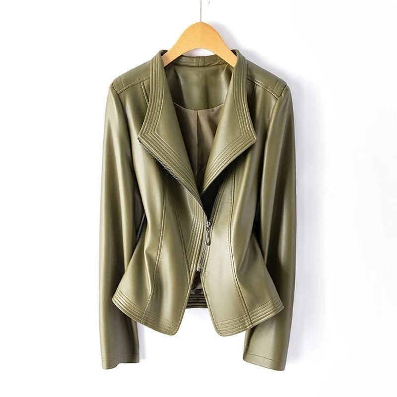 Women's Jacket – Asymmetric Zip Wide Lapel Cropped - Lolly 