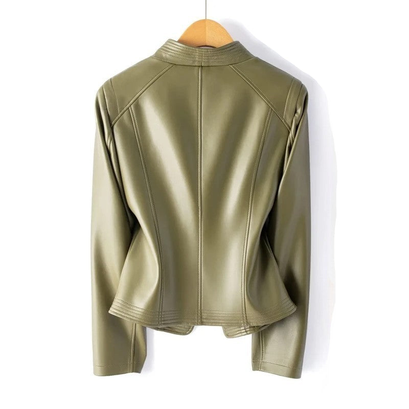 Women's Jacket – Asymmetric Zip Wide Lapel Cropped - Lolly 