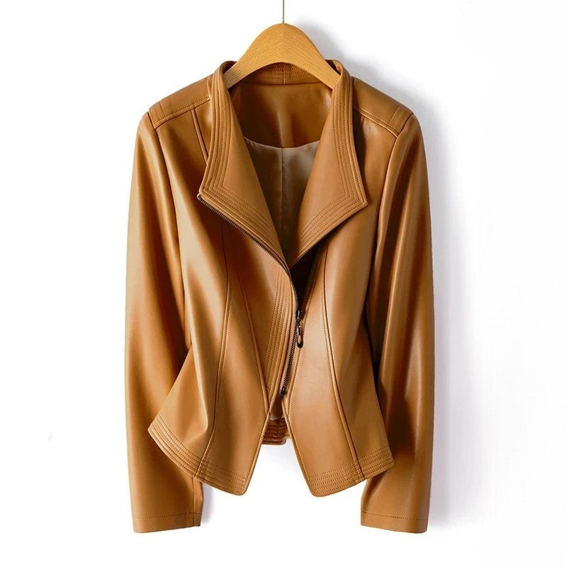 Women's Jacket – Asymmetric Zip Wide Lapel Cropped - Lolly 
