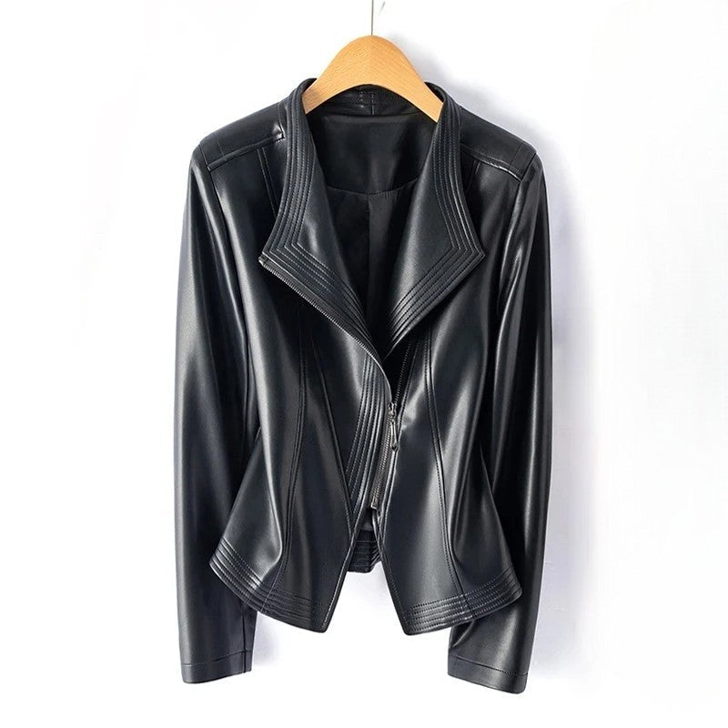 Women's Jacket – Asymmetric Zip Wide Lapel Cropped - Lolly 