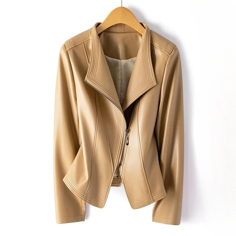Women's Jacket – Asymmetric Zip Wide Lapel Cropped - Lolly 