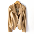 Women's Jacket – Asymmetric Zip Wide Lapel Cropped - Lolly 