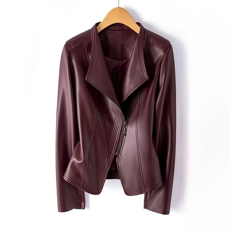 Women's Jacket – Asymmetric Zip Wide Lapel Cropped - Lolly 