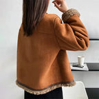 Women's Jacket – Cropped Sherpa Trim Button-Front - Lolly 