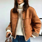 Women's Jacket – Cropped Sherpa Trim Button-Front - Lolly 