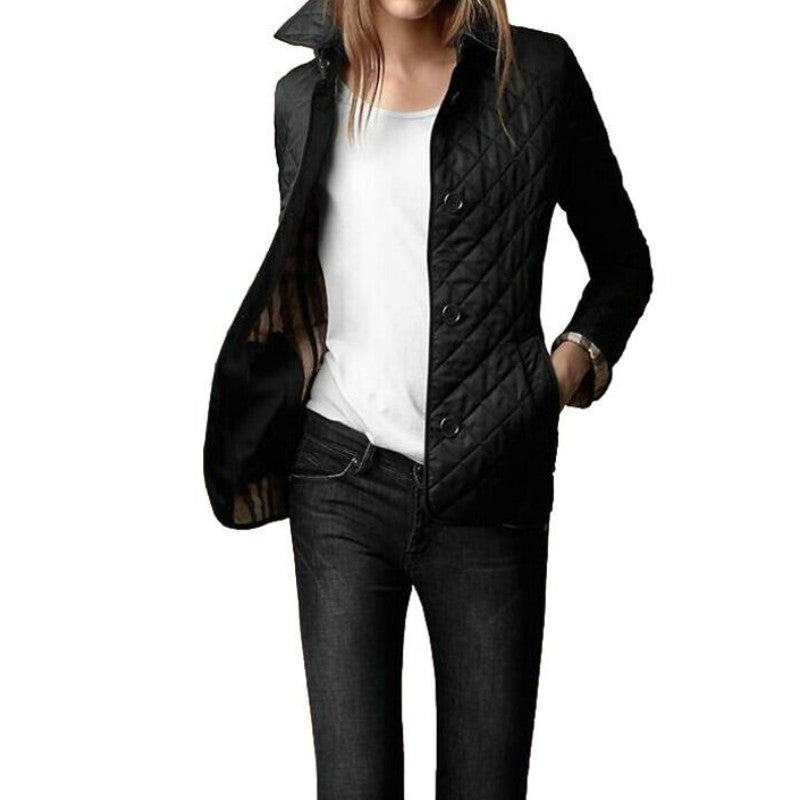 Women's Jacket Diamond Quilted Snap Button Front with Spread Collar - Lolly 
