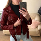 Women's Jacket with Asymmetric Zipper, Belted Hem and Notched Lapel - Lolly 