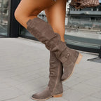 Women's Knee High Boots Slouchy Shaft with Low Block Heel - Lolly 