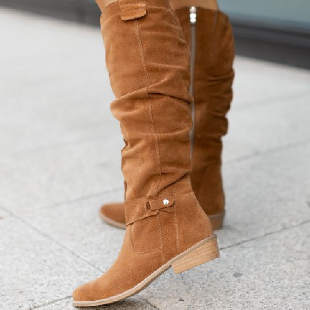 Women's Knee High Boots Slouchy Shaft with Low Block Heel - Lolly 