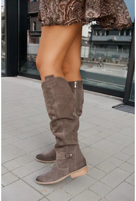 Women's Knee High Boots Slouchy Shaft with Low Block Heel - Lolly 
