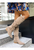 Women's Knee High Boots Slouchy Shaft with Low Block Heel - Lolly 