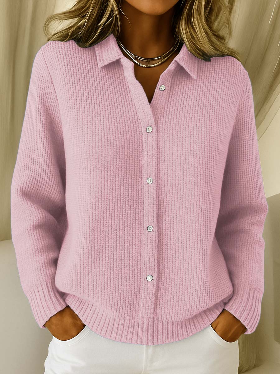 Women's Knit Button-Down Cardigan Long Sleeve Collared Sweater Casual Winter - Lolly 