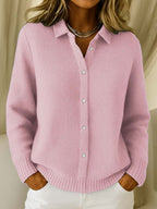 Women's Knit Button-Down Cardigan Long Sleeve Collared Sweater Casual Winter - Lolly 