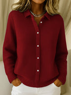 Women's Knit Button-Down Cardigan Long Sleeve Collared Sweater Casual Winter - Lolly 