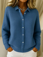 Women's Knit Button-Down Cardigan Long Sleeve Collared Sweater Casual Winter - Lolly 