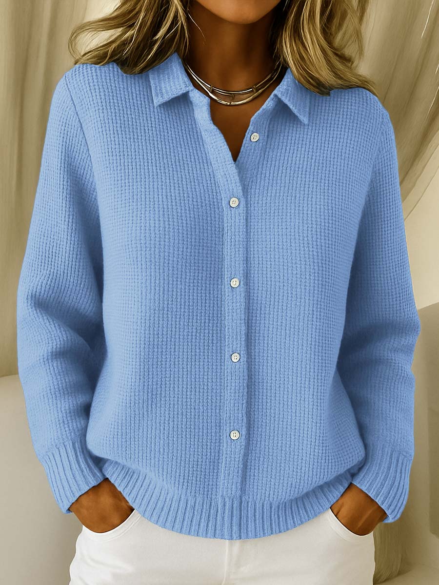 Women's Knit Button-Down Cardigan Long Sleeve Collared Sweater Casual Winter - Lolly 