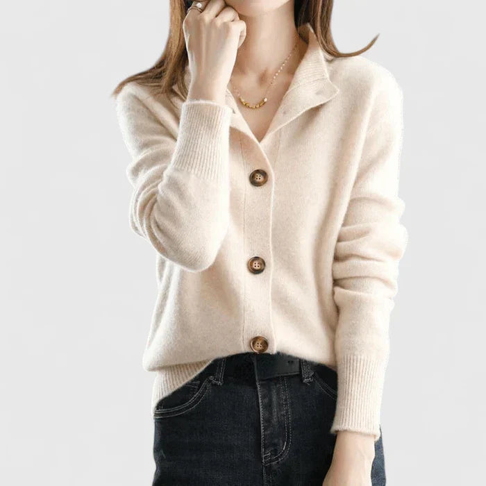 Women's Knit Cardigan Button-Down V-Neck Casual Office Workwear - Lolly 