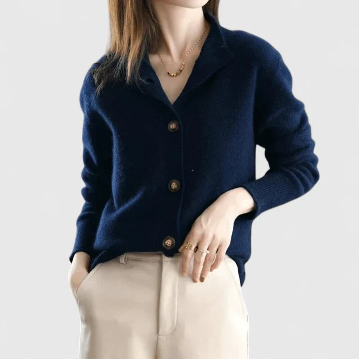 Women's Knit Cardigan Button-Down V-Neck Casual Office Workwear - Lolly 