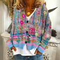 Women's Knit Cardigan V-Neckline Button-Front Multicolor Floral - Lolly 