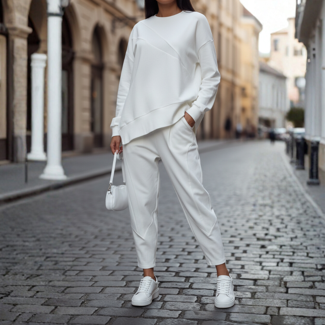 Women's Knit Two-Piece Shirt and Pants Set Casual Everyday Loungewear Streetwear Oversized Cozy Matching Outfit – Black Grey White - Lolly 