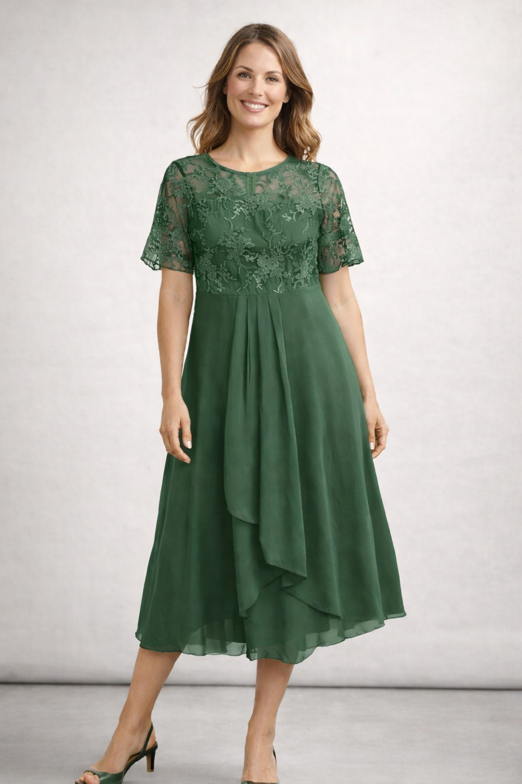 Women's Lace Chiffon Short Sleeve Midi Dress Wedding Guest Formal Eleg – Lolly