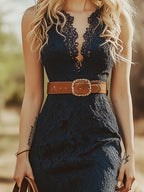 Women's Lace Sleeveless Midi Dress Boho Wedding Guest Garden Party Western - Lolly 